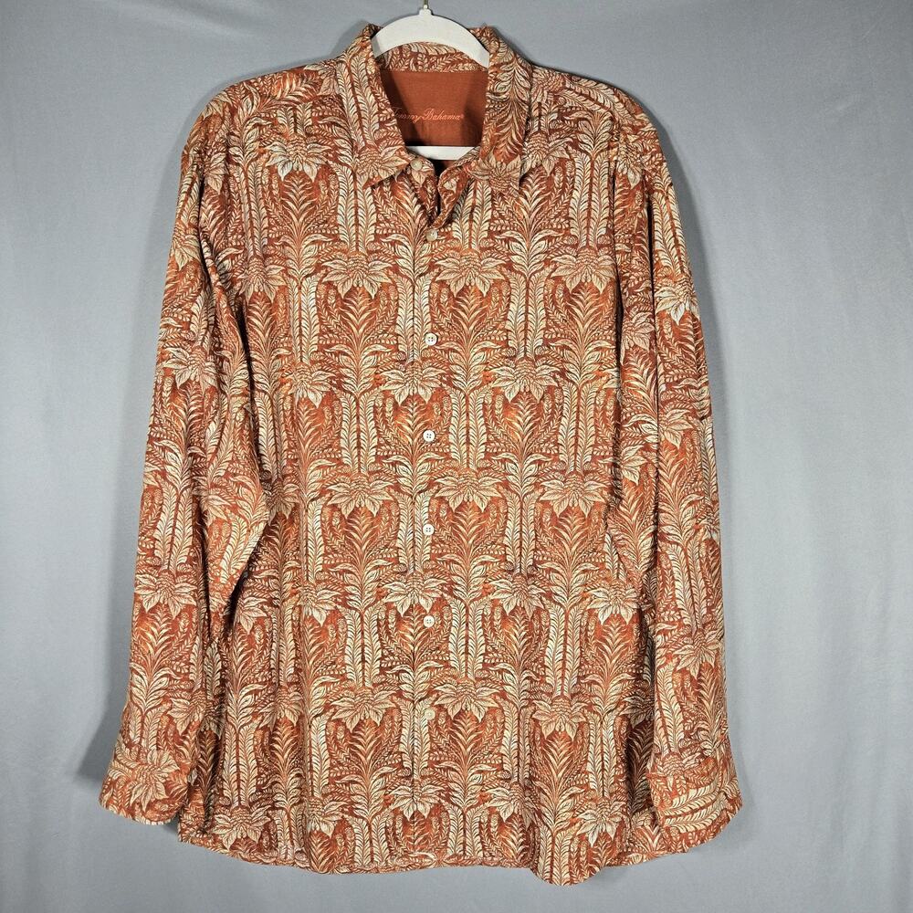Tommy Bahama Garden Voyage Shirt Mens Large Palm Print Long Sleeve Silk Cotton